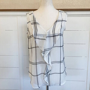 Ann Taylor LOFT Petites‎ Sheer Plaid Cascade Ruffle Shell tank